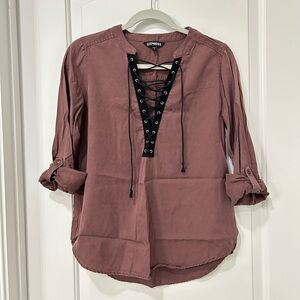 Express Women's Lace-Up Dusty Rose Blouse